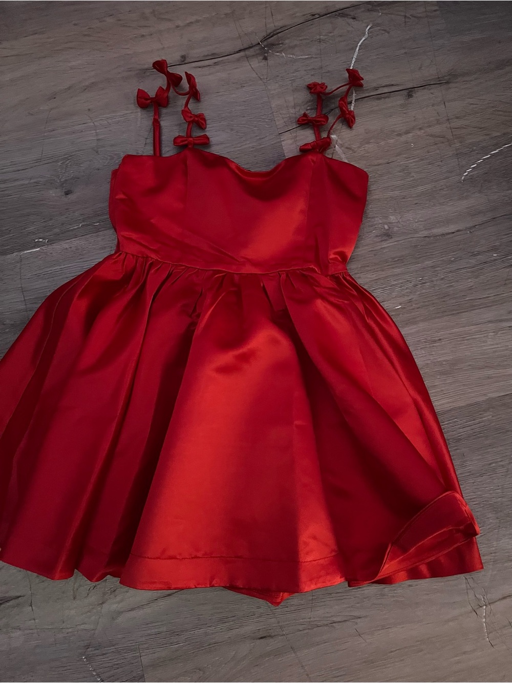 Girls' Red Satin Party Dress with Bow-Strap Detail
